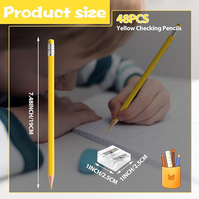 48 PCS Yellow Pencils Bulk with Eraser, Pre-Sharpened HB Spring & Easter Pencils for Kids, School Supplies for Writing, Drawing & Easter Art Crafts(Yellow)