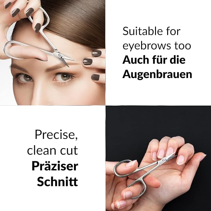 marQus Solingen Scissors - Cuticle Scissors Germany - Curved Blade, Nail Scissors Germany - Pedicure Beauty Grooming Kit for Nail, Eyebrow, Eyelash, Dry Skin - Nail sicssors, Brown Tower Point