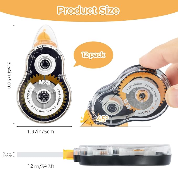 M&G 39.3 Feet Correction Tape, 12 Pack Correction Tape, Easy to Use Applicator for Instant Corrections,Office Products, Total 472FT/144M