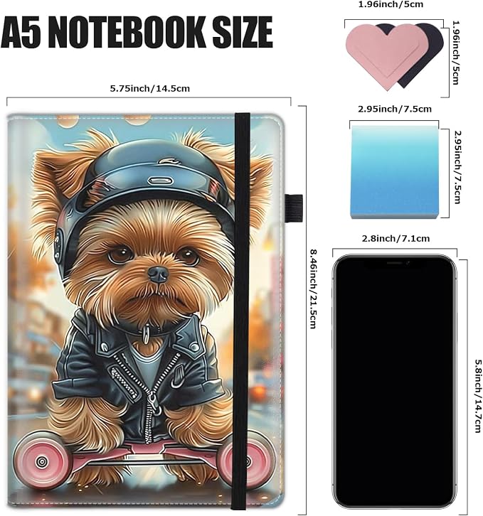 Hardcover Executive Notebooks, A5 PU Leather Lined Journal Notebook, 200 Pages Thick Paper Subject Notebooks for School,Work,Home Writing Business Notebook, Diary Book ，Cute Dog