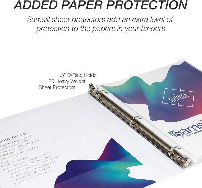 Samsill Durable 0.5 inch 3 Ring Binder, D Ring Binder, 100% Recycled Chipboard, White