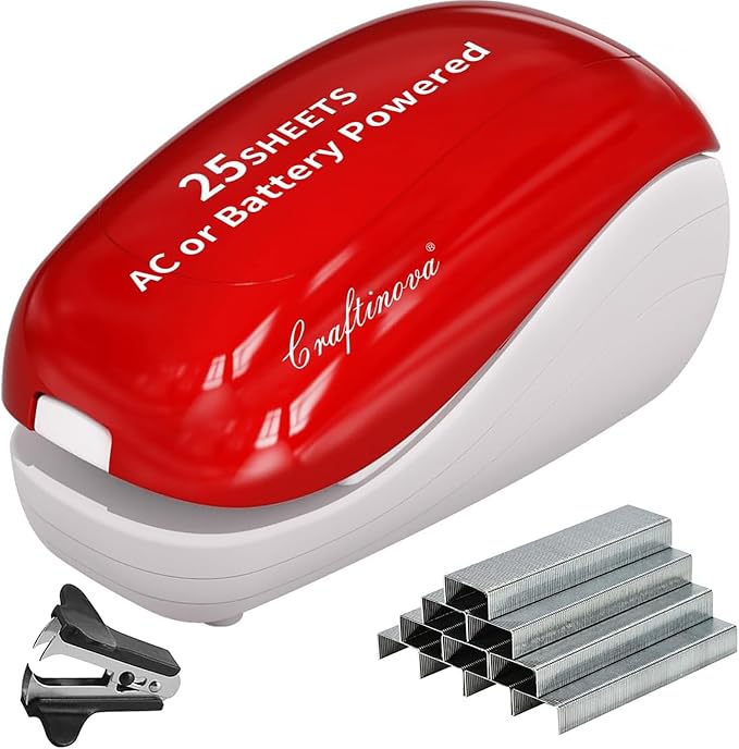 Electric Stapler,Including 2000 Staples and 1 Staple Remover, Suitable for Palm Size and high Comfort，25 Sheet Capacity, AC Adapter or Battery Powered，Battery not Included