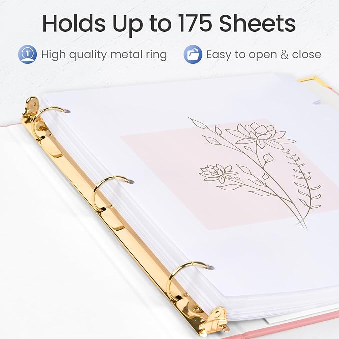 Sooez 3 Ring Binder with Metal Corners, Cute 1 Inch Binders Fits 175 Sheets of Paperwork, Three Ring Recipe Binder with Pocket for Women School Home Office Supplies, Letter Size 8.5x11, Light Blue