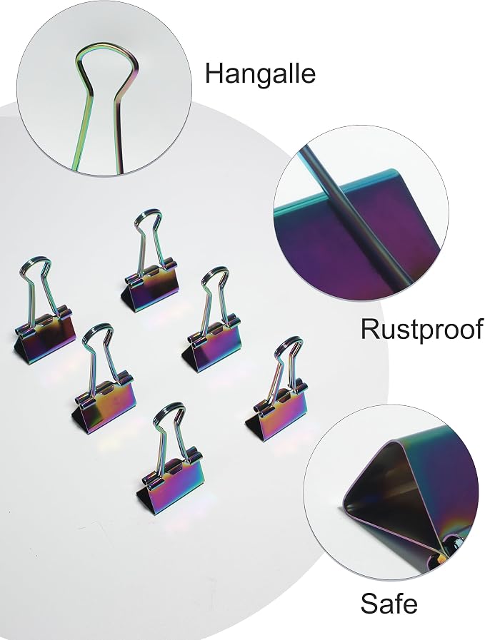 1 Inch Rainbow Paper Clamps, Medium Binder Clips for Home Office, 10 Pcs | Medium Rainbow Binder Clip, Colorful Paper Clamps, for Organizing Office Files, Folders, and Documents.