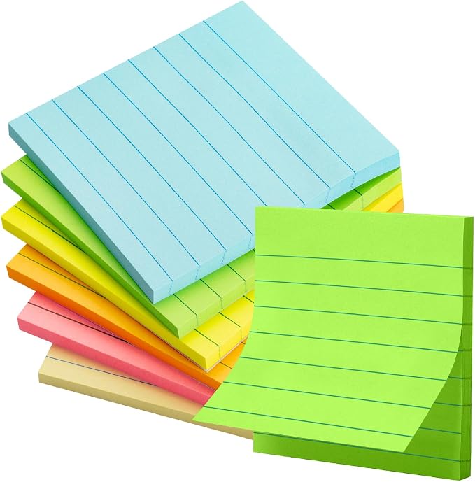 Mr. Pen- Lined Sticky Notes, 3" x 3", 6 Pads, 45 Sheets/Pad | Sticky Notes with Lines, Ruled Post Stickies, Memo Pads, Self-Stick Note Pad for Office, School, Home, Study & Organization