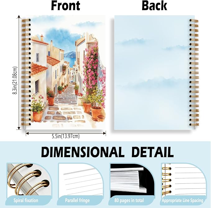 Coastal Village Scenery Journal Notebook 5.5x8.3, Greek Island Coastal Seascape Journal, Traveler Gifts, Romantic Mediterranean Landscape Notebooks for Work