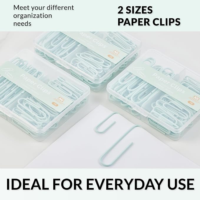 NEEWAY Colorful Paper Clips Assorted Sizes, Small and Large Paperclips, 210 Count, 3 Pack of 70 (Light Green)