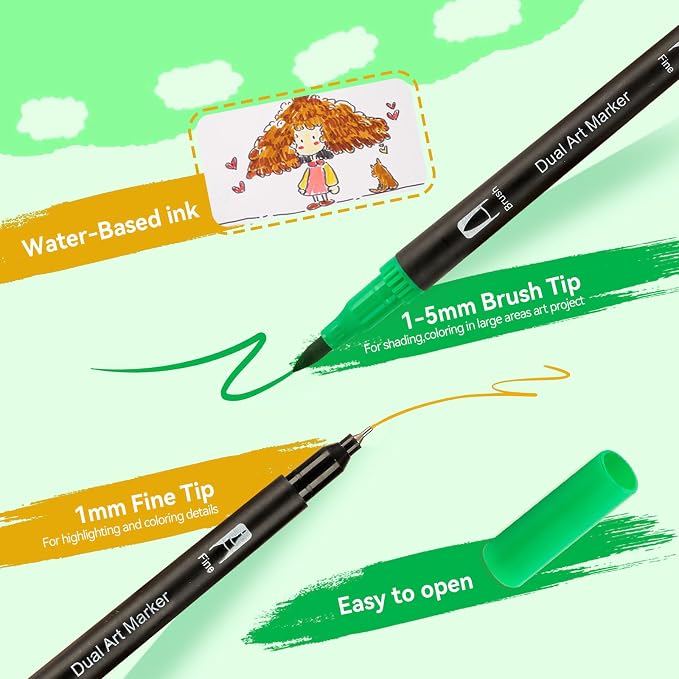 WELLFAR 72 Colors Adult Coloring Book Markers No Bleed – Dual Fine & Brush Tip Art Markers for Teens, Gel Acrylic Paint Pens for Drawing, Painting, Journaling, Calligraphy, Sketching, No Bleeding