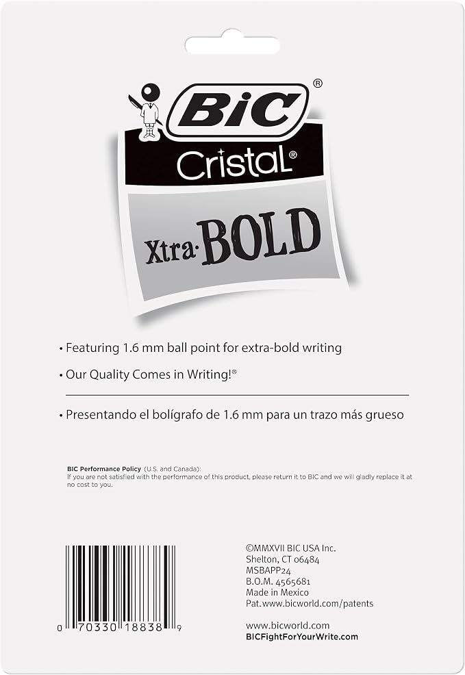 BIC Cristal Xtra Bold Ballpoint Pens, Bold Point (1.6 mm), School Supplies for Color-Coded Notes, 24-Count Pack in Assorted Colors