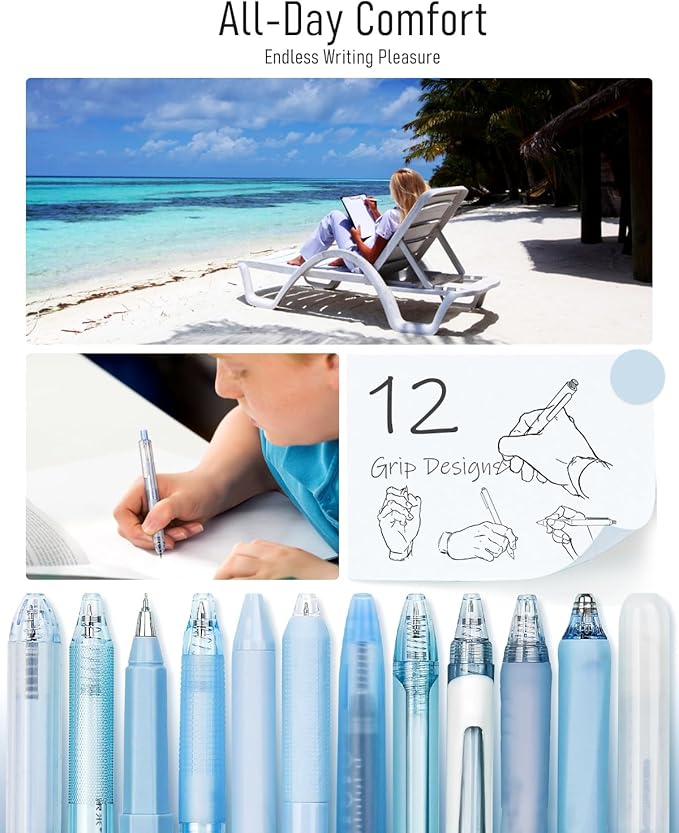 Four Candies Cute Blue Pens, Black Gel Ink, Ocean - 12ct, 0.5mm Fine Point | School Supplies, Office Decor & Desk Accessories for Journaling