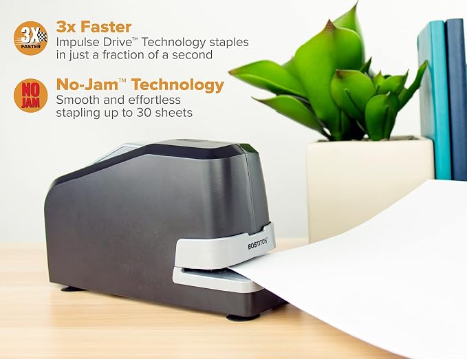 Bostitch Office Impulse 30 Sheet Electric Stapler Value Pack - Heavy Duty, Black (02638) & Bostitch Standard Staples, 1/4" Length,Full Strip Staples, 5000 Per Box, 5-Pack