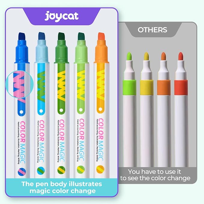 JoyCat 10 Color Changing Markers for Kids Ages 4-8, Dual Tip Magic Pens | Fun pens for kids change colors with white tips for 3D letters and secret notes; highlighters, school supplies and art gifts.