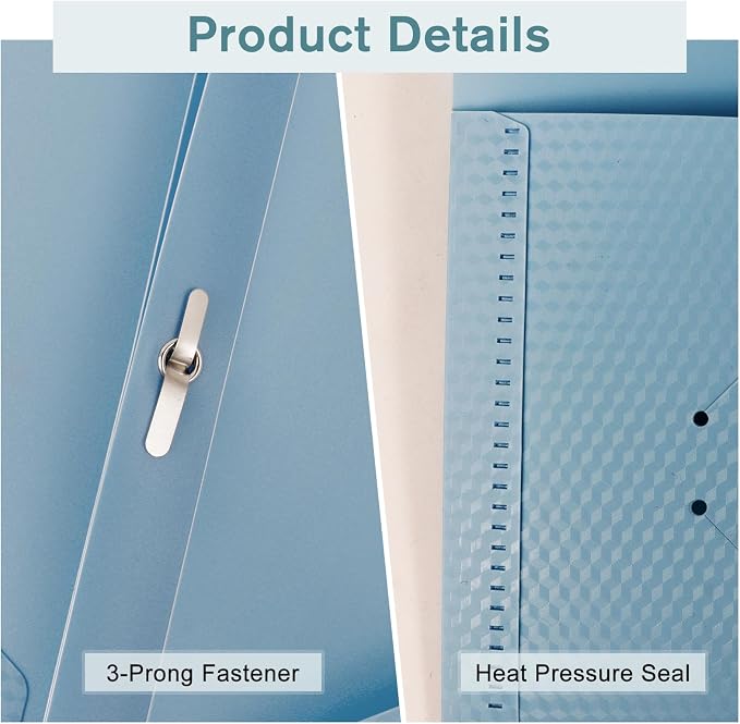 Plastic andPockets and Prongs,2-Pocket and3 Fasteners, Holds 8-1/2" x 11" Paper for School/Office/Home, Pastel Color, 24 Packs