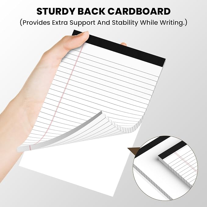 6pcs Small Note Pads, White Notepads 5x8 College Ruled Notebook, Writing Pads 5 x 8, Legal Pads, Pad Paper Perforate Notebooks for Work, Message, School, Office Supplies,30 Sheets/Pack