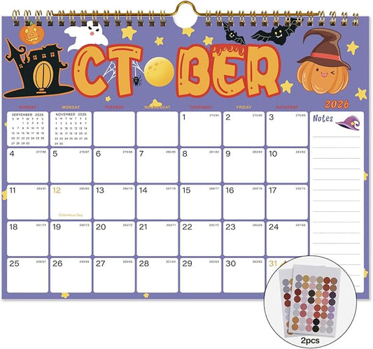 Vibrant Focus 2027 Calendar - 18 Monthly Wall Calendar, October 2026 - March 2028, 8.5" x 11", Calendar 2027 with Twin-Wire Binding, Hanging Hook, Blocks and Julian Dates(Calendar Seasonal)
