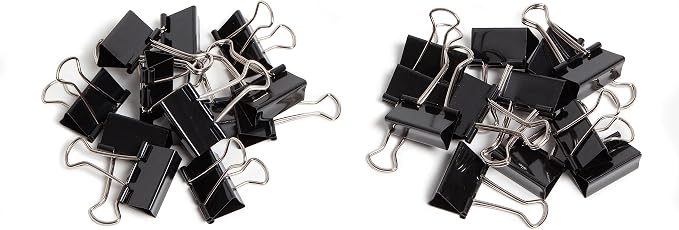 U Brands Binder Clips, Medium 1-1/4-Inch Width, 1/2-Inch Paper Holding Capacity, Black and Silver Steel, 24-Count