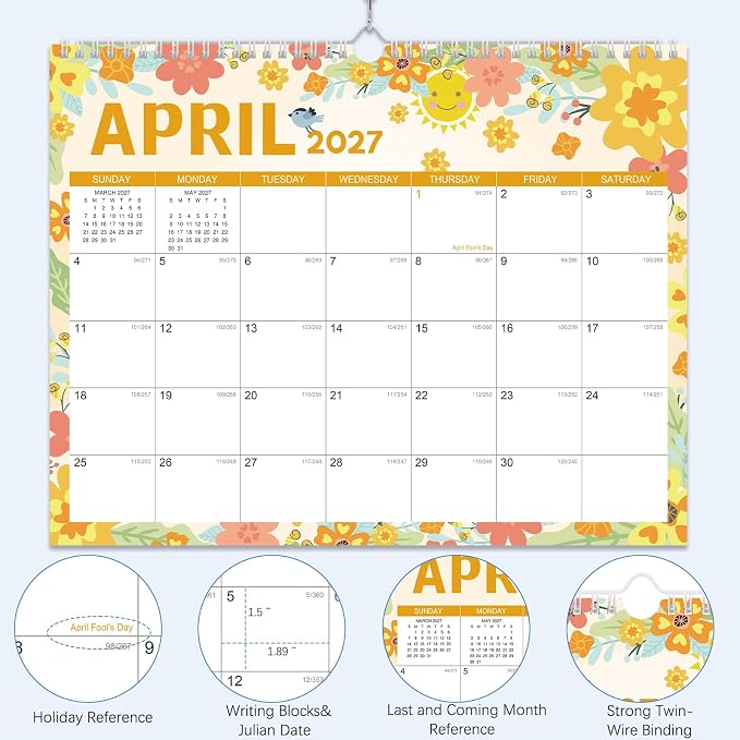 2026-2027 Wall Calendar - 18 Months Wall Calendar 2026-2027 with Thick Paper, Jul 2026 - Dec 2027, 14" x 11", Twin-Wire Binding, Home or Office Calendar for Easy Organizing