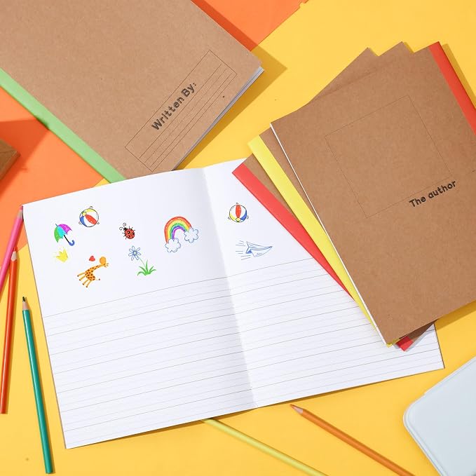 Henoyso 5 Pack Primary Composition Notebook, 9-3/4" x 7-1/2", Kids Primary Journal, K-2 Writing Notebook for Kids Student Draw Write Story Journal Half Blank Books(Bright Color)