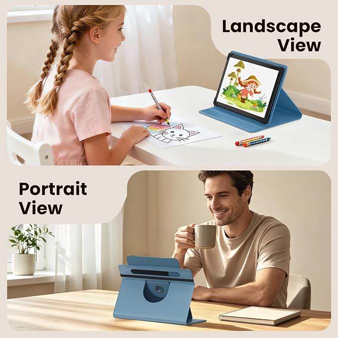 MoKo for Universal 11 inch Android Tablet Case with Pen Holder, Denim Blue | Fits All 9.6-11 inch Tablets, Slim 360 Degree Rotating Cover, Multi-Angle Stand, Front Pocket, No fit iPad/NO back opening