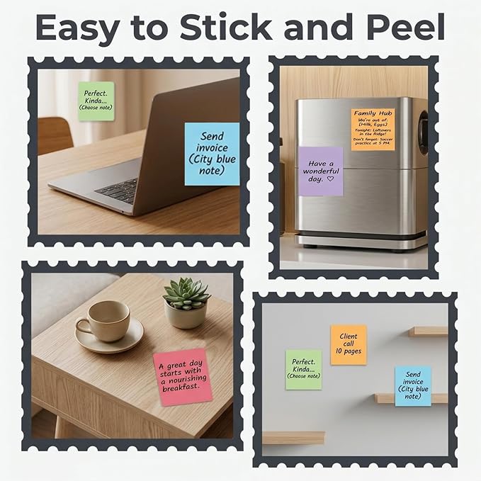 Sticky Notes, Sticky Notes 3x3 Large 40 Pads 8 Colors Self-Stick Stickies Note Pads 50 Sheets Teacher Back to School Supplies and Oﬃce Products