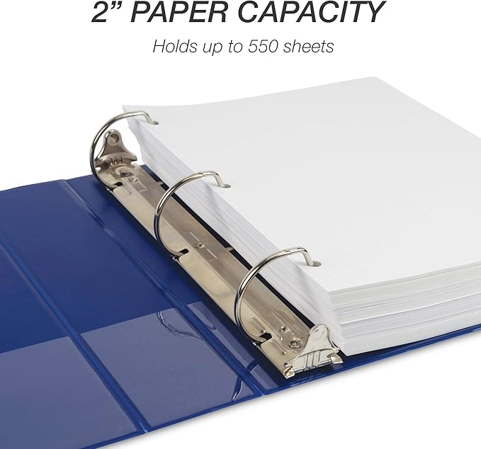 Samsill Durable 2 inch 3 Ring Binder, D Ring Binder, 100% Recycled Chipboard, Blue, 12 Pack