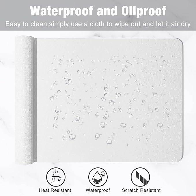 Hsurbtra Desk Pad, 30" x 14" PU Leather Desk Mat, XL Extended Mouse Pad, Waterproof Desktop Blotter Protector, Non-Slip Ultra Thin Large Laptop Keyboard Writing Mat for Office Home, White