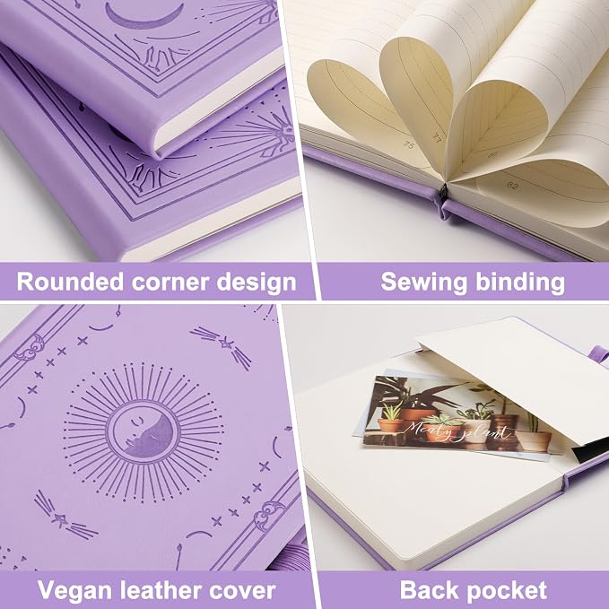 Dotted Journal Notebook for Women Men, 192 Pages, A5 (5.7'' x 8.3'') | Hardcover Leather Notebook with 100GSM Thick Paper for Traveling, Journaling, Planning, Tracking (Light Purple)