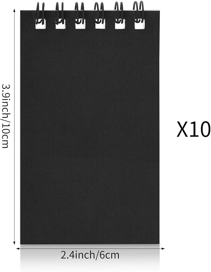Hooqict 10 Pack Pocket Notebook 3x5 Small Spiral Notepads Black Mini Notebooks with Lined Pages, Memo Note Pads for Work, Office, School, 50 Sheets/100 Pages