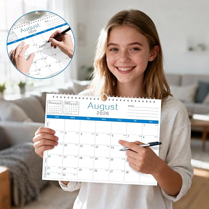 MZD8391 Calendar 2026-2027, 18 Months Wall Calendar From July 2026 To December 2027 with Julian Dates, 14" x 11" Thick Paper with Black Blocks For New Year (Blue)