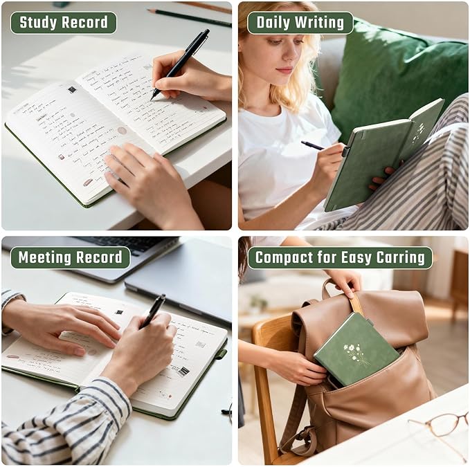 Ovesmusl Journal for Girls Women Journals for Writing 100GSM A5 Leather Notebook for Girls Ages 8-12 College Ruled 192 Pages Flower Diary with Heart-Shaped Shadow 8.3" x 5.7", Green