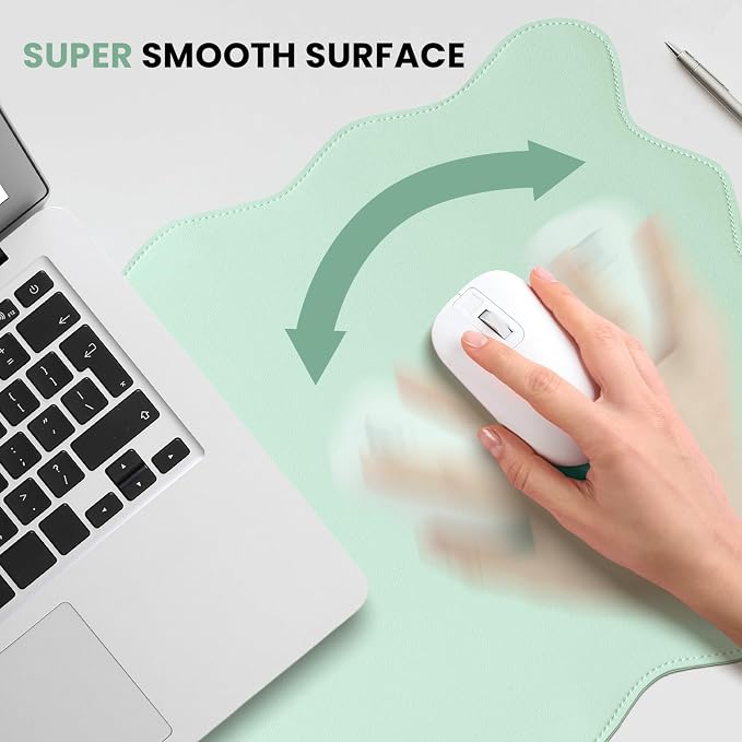 PU Leather Desk Pad, Scalloped Non-Slip Mouse Pad & Large Desk Mat Cover Stitched Edges Writing Pad for Office, Home - Waterproof, Easy to Clean, Durable Surface I 31.4"x15.7", Mint Green
