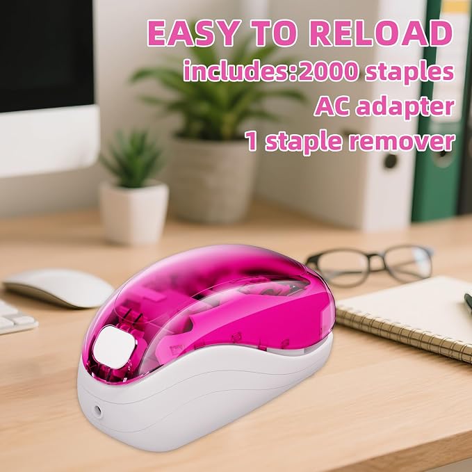 Electric Stapler,Including 2000 Staples and 1 Staple Remover, Suitable for Palm Size and high Comfort，25 Sheet Capacity, AC Adapter or Battery Powered，Battery not Included