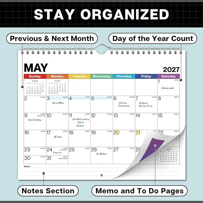 Dunwell Wall Calendar 2026-2027, 8.5" x 11", 18 Months Jul. 2026 to Dec. 2027, Durable Twin Wire Binding, Thick Paper, Small Desk Calendar Planner For Home, Office, School, Simple Design, Easy Read
