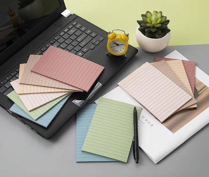 Kozerite (6 Pack) Lined Sticky Notes 4x6 in,Large Notepads with Lines,Ruled Stickies Super Sticking Power,Office School Memo Note Pads Vintage Colors,Post on Windows Doors,Recyclable,Easy to write on