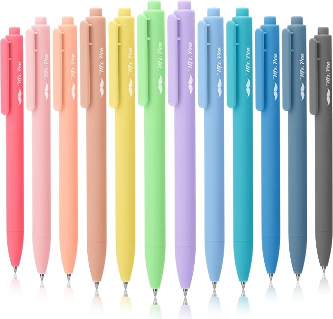 Mr. Pen- Retractable Gel Pens, 12 Pack, Black Ink, Pastel Barrels | Fine Point 0.7mm, Fast Dry, Smooth Writing, Cute Pens for Drawing, Writing Planner and School Supplies