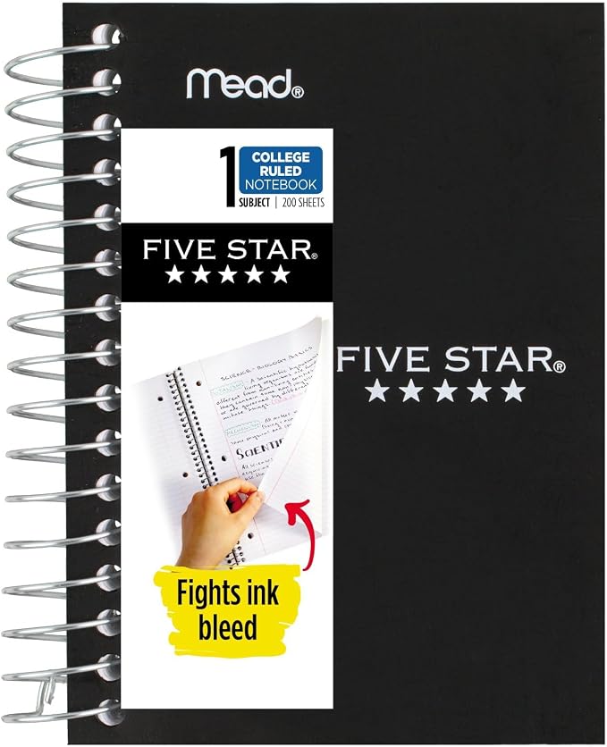 Five Star Spiral Notebook, Fat Lil' Pocket Notebook, College Ruled Paper, 200 Sheets, 5-1/2" x 3-1/2", Assorted Colors, Color Will Vary, 1 Count (45388)