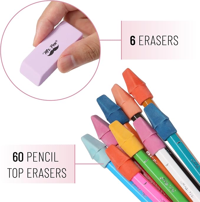 Mr. Pen- School Eraser Combination Set, 66 Pack, Colorful | Latex Free Erasers for School, Office, Art Sketching, Homework, Exams, Clean Smudge-Free Correction