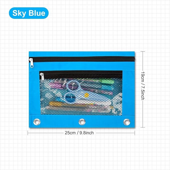 IKAYAS 20 Pack Sky Blue Pencil Pouch for 3 Ring Binder bulk with Zipper for Classroom bulk Pencil Box Pencil Case for Storing School Students Teacher Supplies