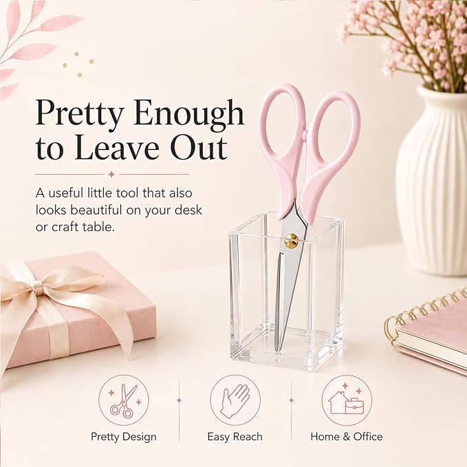 Scissors 6.3 Inch, Pink Acrylic Handle with Stainless Steel Blade | Samll Sharp Scissors for Scrapbook, Cute Scissors for Office Desk, Teachers Must Haves