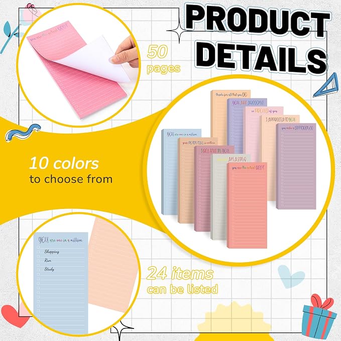 Censen 10 Pack 500 Sheets to Do List Notes Daily Checklist Notepad with 50 Sheets Undated Memo Pad Color Block Shopping List Weekly Plan Notepad Organizer Planners (Morandi,Motivation Words)