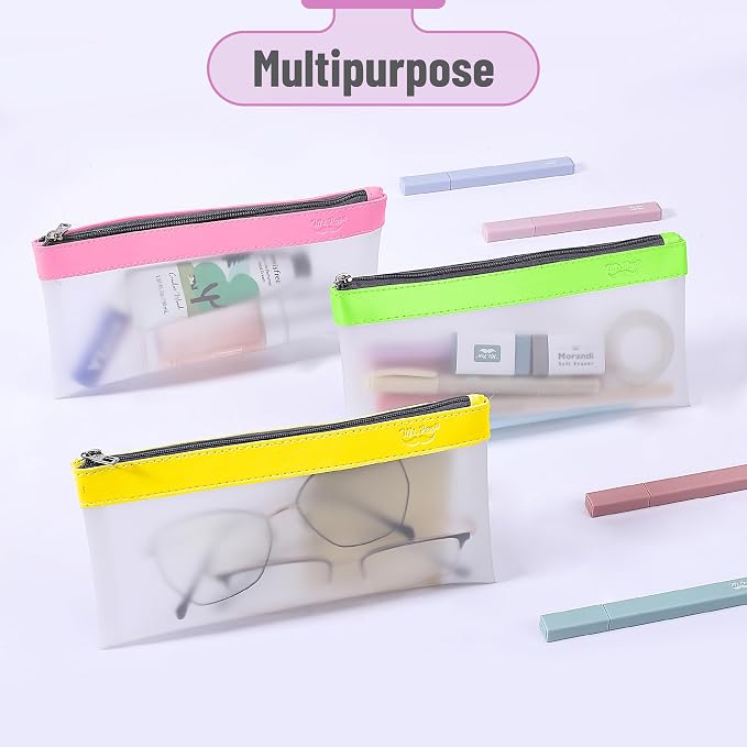 Mr. Pen- Clear Pencil Pouch, 8.50"x4.25", 3 Pack, Durable TPU Material | Medium Water-Resistant Pencil Bags with Smooth Zipper, Multipurpose Clear Pouch for Stationery, School, Office