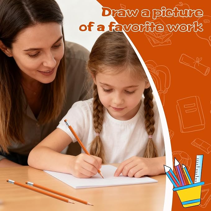 24PCS Erasable Colored Pencils with Eraser Pre Sharpened Pencil 2 HB - Ideal for Checking, Grading, Tests & Office/School Supplies (Orange)