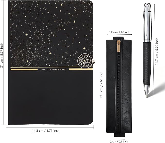 A5 Lined Journal Notebook Gift Set - Night Sky Hardcover Diary with Executive Pen & Elastic Pouch, 260 Pages 80gsm Thick Ink-Proof Paper, Magnetic Closure for Business, Travel & School Writing