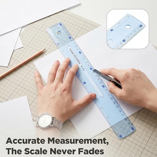 Grevosea 2 Pack Clear Plastic Ruler 12 Inch Straight Rulers with Centimeters and Inches Shatterproof Ruler Set for School Office Home Supplies Transparent Measuring Tool (Light Blue)