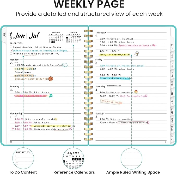 Planner 2026-2027 for Women & Men, Academic Monthly and Weekly Calendar Planner, Jul 2026 - Jun 2027, A5 (6.3" x 8.5"), Teacher Student Planning Book with Tabs, Ideal for Office School Supplies - Aquamarine