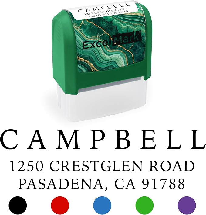 ExcelMark Custom Return Address Stamp (Green, Simple Classic) | Custom Return Address Stamp with Elegant Designs, Vibrant Colors & Patterns – Perfect for Mail, Invitations & Gifts