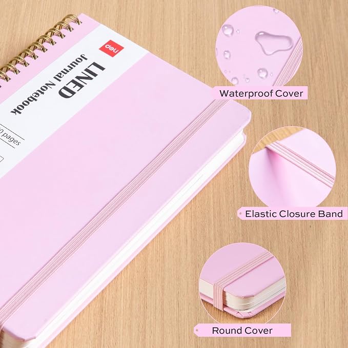deli 6 Pack Lined Spiral Journal Notebook, 160 Pages, A5 (5.5"x8") Hardcover Writing Notebook, College Ruled Spiral Bound Journal for Women & Men - Perfect for Work, School, Office & Note Taking