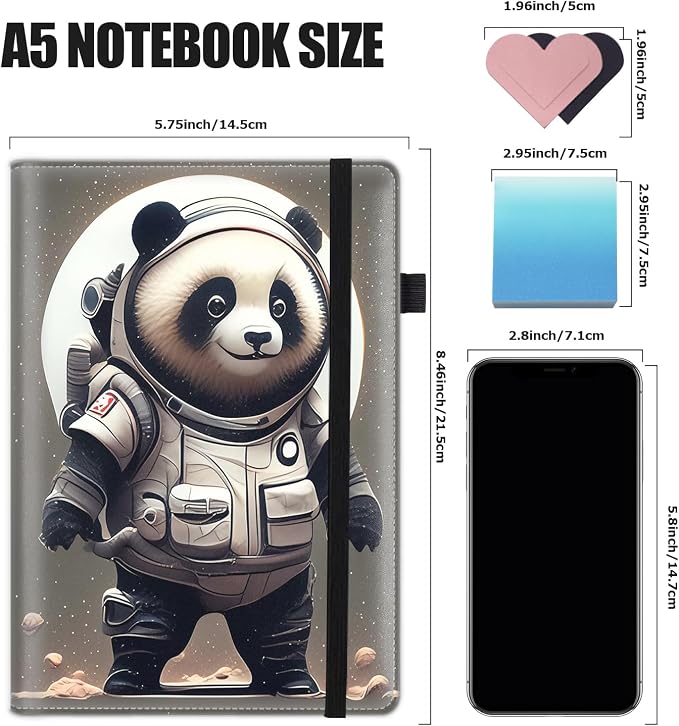 Hardcover Executive Notebooks, A5 PU Leather Lined Journal Notebook, 200 Pages Thick Paper Subject Notebooks for School,Work,Home Writing Business Notebook, Diary Book ， Astronaut Panda