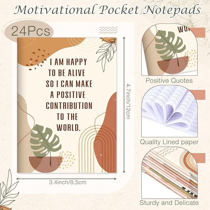Tatuo 24 Pcs Positive Affirmation Notebooks for Women Boho Inspirational Notebook Small Motivational Encouragement Notepads Daily Affirmations Journal Student Teacher Coworker Back to School Supplies