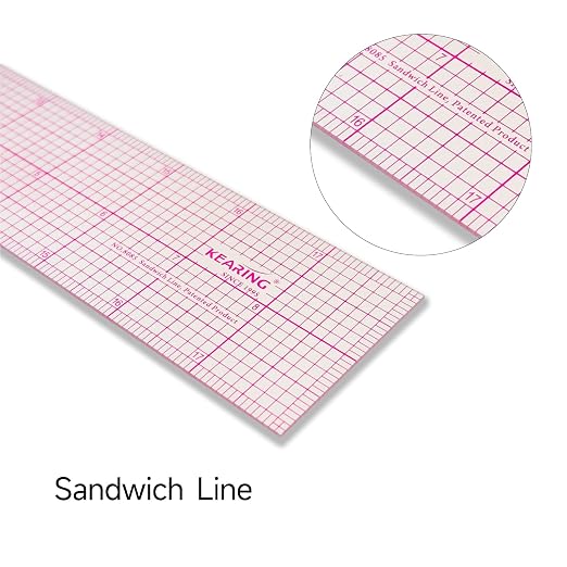 KEARING 2"x18" Clear Sewing Graph Ruler - Plastic Pattern Grading Ruler | Flexible 1.2mm clear plastic 18" grid ruler for fashion design. Sandwich line markings never rub off for sewing